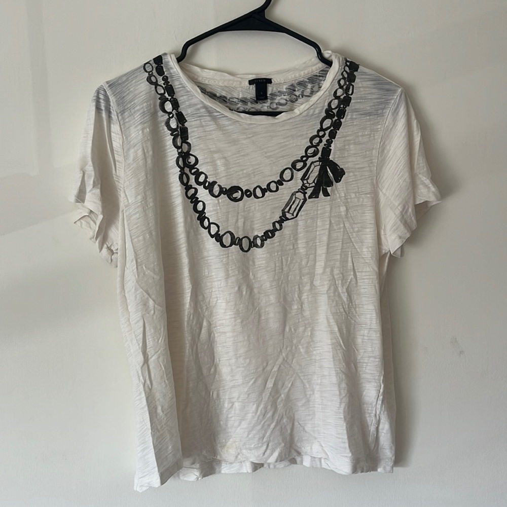 J. Crew T-Shirt Large White Jewelry Design